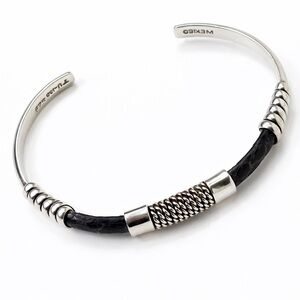 Vintage Taxco Mexico 925 Sterling Silver Leather Cuff Bracelet Artisan SZ 7-7.5